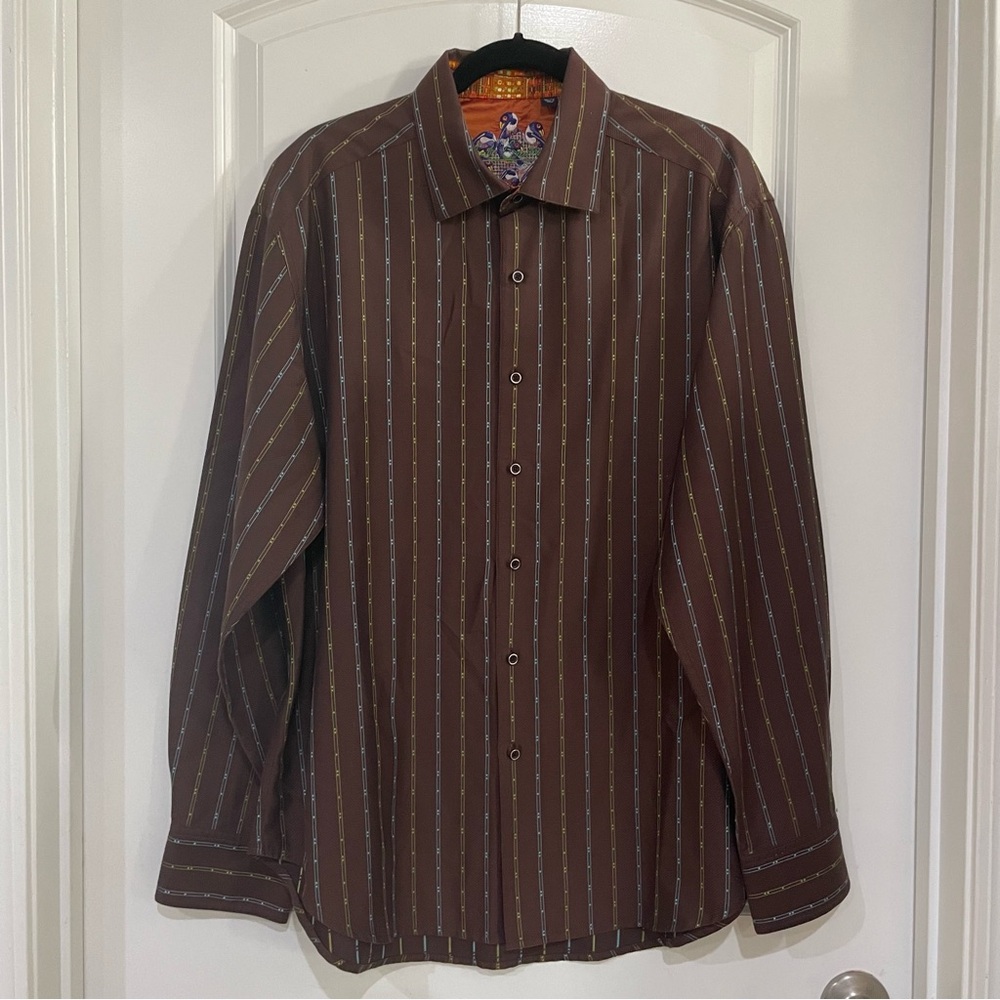 Robert Graham designer Knowledge Wisdom Truth Button up Shirt Brown men’s XL